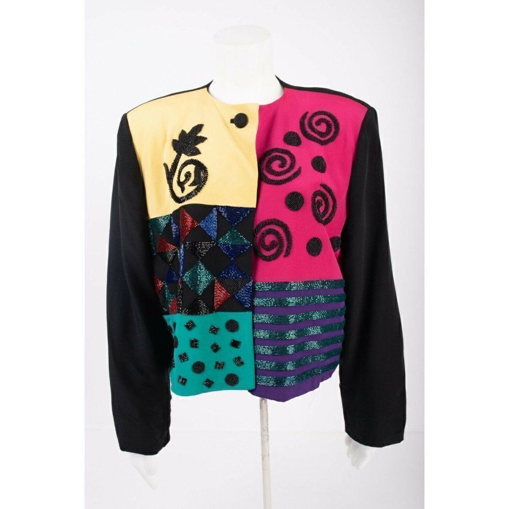 Vintage 80s Worth Silk Blazer Top Jacket sz 12